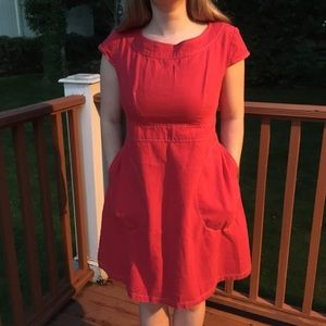 Utility Canvas Red Dress with Deep Pockets